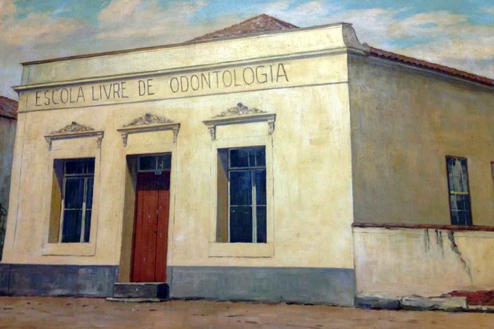 Escola Livre de Odontologia representada na pintura de Gentil Garcez, de 1942.
